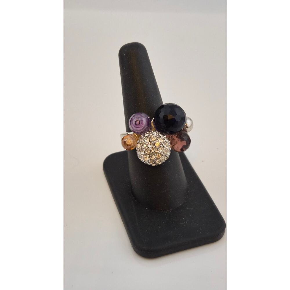 Statement Cluster Ring Faceted Beads Rhinestone Ball Size 7.75
